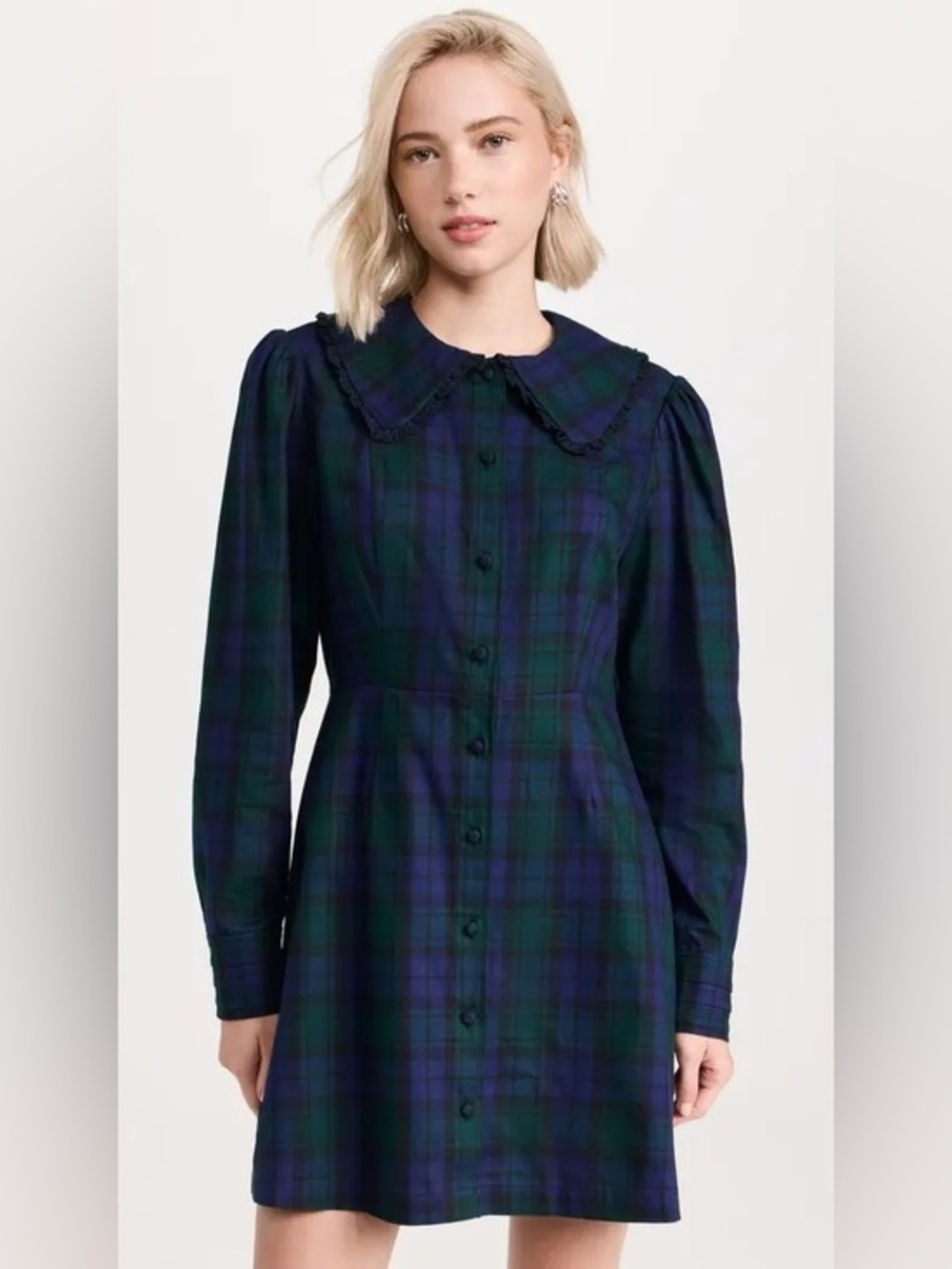 Hill House The Hazel Dress Blackwatch Tartan Plaid Cotton Ruffle Mini Medium